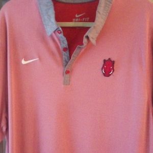 University of Arkansas Nike dry fit collared three button short sleeve